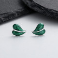 wholesale S925 Sterling Silver Vintage Creative Drip Oil Green Marbled Heart Ear Studs, Trendy and Stylish Design-0-0