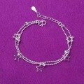 wholesale S925 Silver Korean-style Fashion Women's Double-layer Star Bracelet with Beaded Star Design-0-0