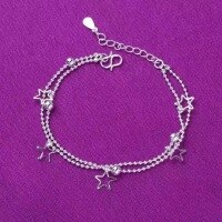 wholesale S925 Silver Korean-style Fashion Women's Double-layer Star Bracelet with Beaded Star Design-xb1067-white gold