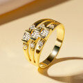 Zircon Geometric Design Three-Row Ring for Women, Light Luxury, Versatile Commuting Style-0-5