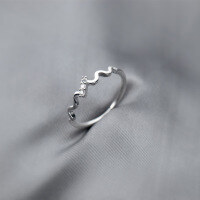 wholesale S925 silver open-end micro-set wave ring for women, Korean and Japanese style, daily commute, minimalist and fresh jewelry J8658-S925 silver ring>Adjustable opening