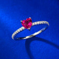 wholesale [925 Sterling Silver] Mu Jing Jewelry New Small Heart Ring Set with High-Carbon Diamond and Artificial Ruby for Women-0-0