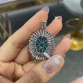wholesale Silver luxurious group-set imitation Paraiba pendant, lavish imitation diamond necklace for women, high-end and elegant pendant-0-3