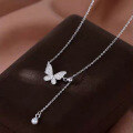 wholesale S925 Sterling Silver Butterfly Pendant Tassel Necklace for Women, Minimalist Niche Luxury Design Sense Choker-0-1