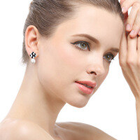 wholesale S925 Sterling Silver Retro Enamel Drop Glaze Black and White Check Earrings, Autumn and Winter New Arrival, Hong Kong Style Vintage Cross-Border New Product-S925 Silver Earrings 925 Silver