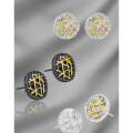 wholesale S925 Sterling Silver 762 Niche Individual Trendy Euro-American Retro Two-Tone Plated Irregular Grid Line Circular Ear Studs-0-1