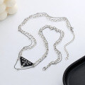 wholesale S925 Sterling Silver Cool Girl Inverted Triangle Letter Double Layer Stackable Necklace European and American Luxury Style Spicy Girl Necklace-0-2