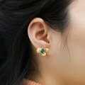 wholesale S925 Sterling Silver Gold-Plated Vintage Textured Lab-Grown Emerald Stud Earrings, Unique Design High-End Wholesale Jewelry-0-3