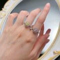 wholesale S925 silver oval diamond ring for women, uniquely fashionable cluster-set with fancy yellow and pink diamonds-0-1