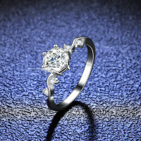 Silver Moissanite Four-Prong Ins Tail Ring Live Stream Wholesale-carat (zircon)  Adjustable opening