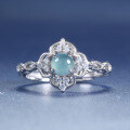 S925 Silver Four-Leaf Clover Ring with Natural Guatemalan Blue Jadeite-0-0