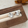 wholesale S999 Silver Korean Style Classic Four-Leaf Clover Ear Studs for Women, Small and Exquisite, Light Luxury, Fashionable, High-End Trendy Earrings-0-3