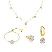 wholesale S925 Sterling Silver Petal Minimalist Zircon Earrings For Women, Fashionable And Versatile-Single four-piece set 925 silver