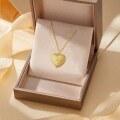 wholesale S925 Gold-plated Antique Brushed Heart Pendant Necklace For Women, Double-sided Inlaid Retro Luxury Choker-0-2