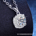 S925 Silver Moissanite Pendant Necklace, New Square Minimalist Collarbone Chain-0-0
