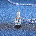 S925 Sterling Silver Moissanite Egg-Cut Cultured Emerald Ruby Sapphire Necklace-0-4