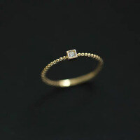 wholesale 925 Sterling Silver Mini Gold Bead Square Ring, Niche Design, Versatile and Stylish Ins Trend Open Tail Ring-Copper with gold plating Adjustable opening