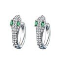 Silver S925 Green Diamond Serpent Earrings, Rose Gold Exaggerated Ear Cuffs-0-3