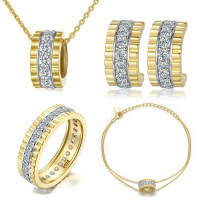 wholesale 925 Sterling Silver Jewelry Set Four-Piece Starry Sky Ring Stacking Ring Earrings Necklace-Ring TL-572 + Earrings TLED168 + Necklace TLXL200 + Bracelet TLSL003  US Size 6#