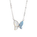 wholesale 925 Sterling Silver Blue Mother-of-Pearl Butterfly Necklace for Women, Minimalist Luxury Small Brand Advanced Design New Collarbone Chain-0-4