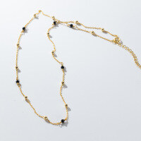 wholesale S925 Sterling Silver Black Gold Plated Pearl Spacer Necklace, Vintage Style High-End Elegant Necklace Y00730-S925 Silver Necklace Black Crystal Stone 925 Silver