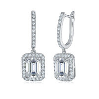 wholesale S925 Sterling Silver Gold Plated 6*8mm Emerald Cut Full Moissanite Halo Square Basket Earrings for Women-Emerald cut 6*8mm 925 silver (4+0.66 carats in total)