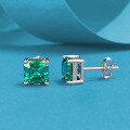 wholesale Metal material first: 7*7mm emerald pagoda flat simulation diamond four-prong ear stud earrings, new jewelry by Zhuozhifang-0-1