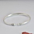 wholesale 999 Silver Ethnic Style Hand-Engraved Cherry Blossom Open Bangle for Women, Solid Vintage Matte Bohemian Student Bracelet-0-2