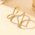 Metal Rhodium-Plated Sterling Silver Moissanite V-Shape Stackable Geometric Ring Set-0-5