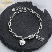 wholesale S925 Sterling Silver Retro Abacus Barrel Heart Multi-Element Charm Bracelet Ins Forest Minimalist Style Hand Accessory-134FS/approx. 9.8g 925 silver