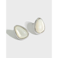 wholesale S925 Sterling Silver Korean Version Mother-of-Pearl Ring Ins Niche Light Luxury Waterdrop Design Matte Shell Stone Earrings for Women-Platinum [with sterling silver ear plugs] &gt; 925 silver