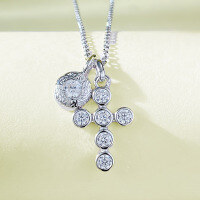 wholesale S925 silver necklace with a daily lightweight luxury cross pendant, versatile for commuting, adjustable chain, live stream distribution-N371 Cross Necklace White Gold &gt;925 Silver