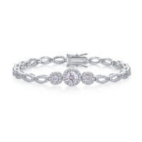925 Silver Fashion Eight-Character Buckle Full-Inlay Bracelet, Custom Moissanite Jewelry Processing.-L13879 Moissanite 1 carat + 267 beads (16.5) with GRA certificate  925 silver (figure-eight clasp)
