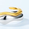 wholesale S925 Sterling Silver New Simple Irregular Wave Ring for Women in Minimalist Style Two-Tone Stacking Ring-0-3
