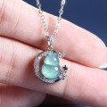 S925 Silver-Plated Natural A-Grade Blue Jade Gourd Pendant Necklace-0-2