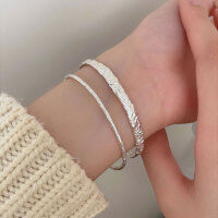 wholesale S925 Sterling Silver Lava Crinkle Textured Bracelet for Women, Minimalist Niche Heavy Duty Versatile Wristband Accessory-Light luxury model (pure silver)