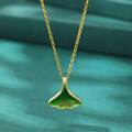 wholesale S925 sterling silver women's epoxy enamel ginkgo leaf collarbone necklace with elegant leaf pendant and simple dress chain-0-3