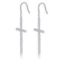 wholesale S925 Silver Plated with 18k Gold, 18mm Round Moissanite Full Pavé Extra Large Cross Ear Hooks Earrings for European and American Foreign Trade-0-4