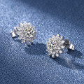 wholesale S925 Sterling Silver Moissanite Sunflower Stud Earrings for Women, Minimalist Ins Luxury Style Design, Gift, Fashionable-0-2