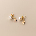wholesale S925 silver small and elegant luminous pearl smooth shaped earrings fashion elegant trendy jewelry M01343-0-1