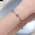wholesale S925 Silver Jewelry New Year Ruby Ribbon Tourmaline Elastic Bangle Palace Style Festive Bracelet-0-1