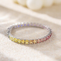 wholesale Metal minimalist fashionable versatile square 4*4 tennis chain lab-grown rainbow gemstone single row square tennis chain bracelet-Cultivated colored gemstone rainbow bracelet 18cm