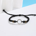 wholesale S925 Silver Retro Chinese Style Adjustable Black Agate Rope Bracelet with Cloud Circle and Peace Buckle for Men and Women-0-2