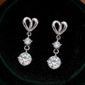 Metal Heart Four-Prong Earrings with Moissanite and Tassels-0-4