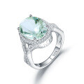 wholesale S925 Sterling Silver Natural Green Amethyst Ring, High-End Fashion Luxury Set with 10*14mm Natural Colored Gemstone Ring-0-4