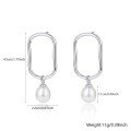 wholesale Metal: 925 Sterling Silver Long Minimalist Hoop Earrings with Natural Pearls for Women, High-End Design Wholesale Jewelry-0-6