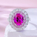 wholesale S925 silver ring with rubellite 8*10 rose cut large diamond, exquisite and versatile full diamond ring for women, live broadcast style wholesale-0-4