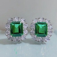wholesale S925 Silver New European Style Simulated Emerald 9*11 Earrings with Luxurious Inlaid Elegant Studs-Green 925 Silver