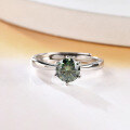 wholesale S925 Silver Adjustable 1 Carat Green Moissanite Six-Prong Setting Ring with GRA Certificate-0-3