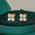 S925 Silver Gold-Plated D Color Moissanite Small Four-Leaf Clover Earrings-0-0